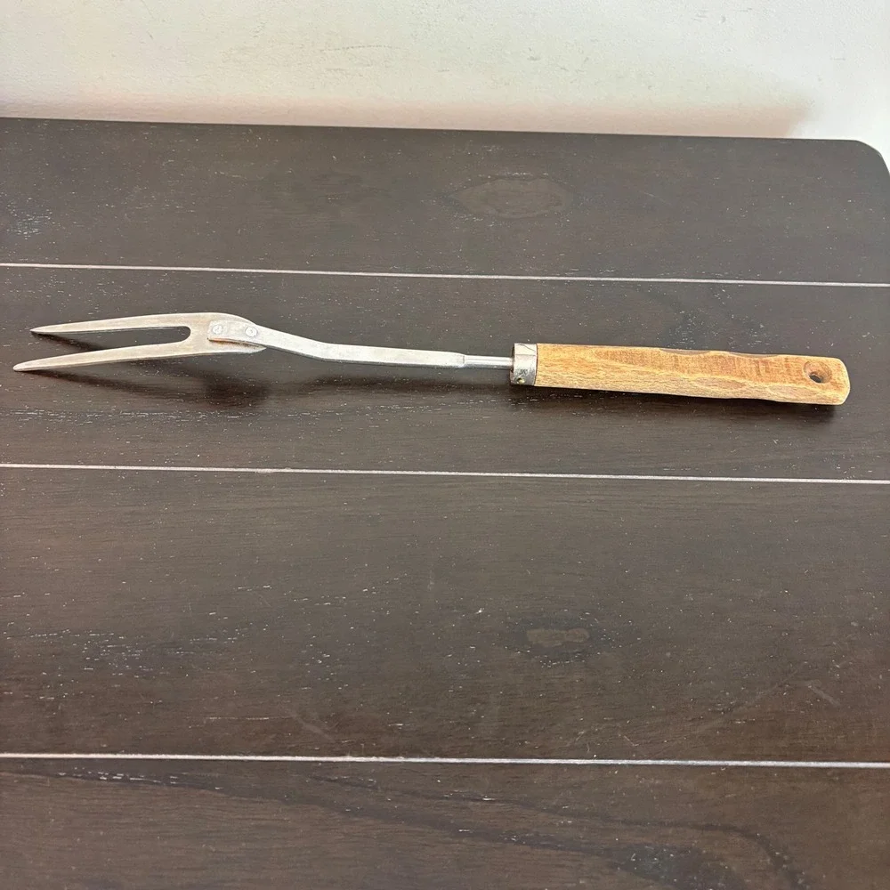 Vintage | Stainless Steel Meat Carving Fork | Wood‎ Handle | Japan 14.5